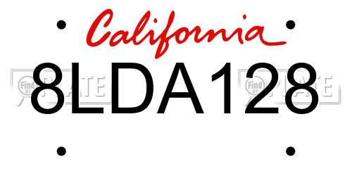 8LDA128 California License Plate