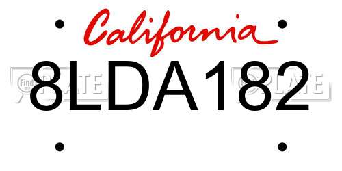 8LDA182 California License Plate