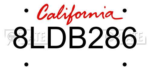 8LDB286 California License Plate