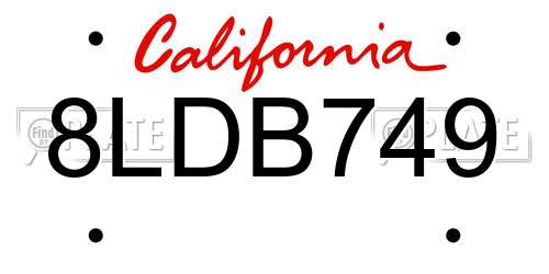 8LDB749 California License Plate