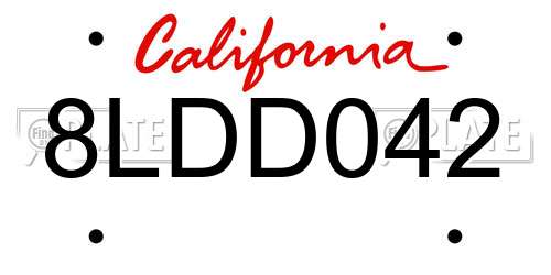 8LDD042 California License Plate