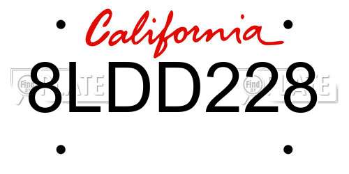 8LDD228 California License Plate