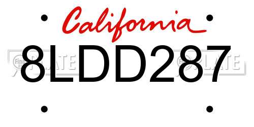 8LDD287 California License Plate