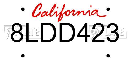 8LDD423 California License Plate