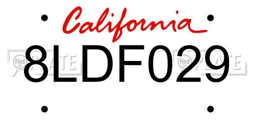 8LDF029 California License Plate