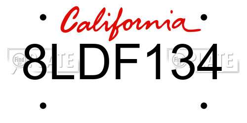 8LDF134 California License Plate