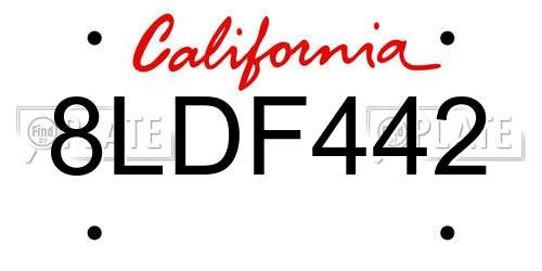 8LDF442 California License Plate