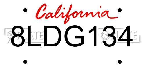 8LDG134 California License Plate