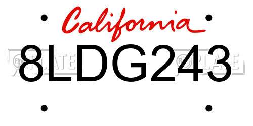8LDG243 California License Plate