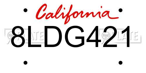 8LDG421 California License Plate