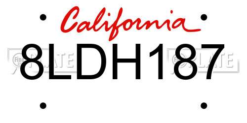 8LDH187 California License Plate