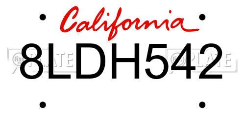 8LDH542 California License Plate