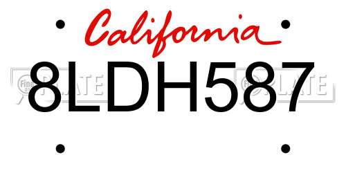 8LDH587 California License Plate