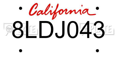 8LDJ043 California License Plate