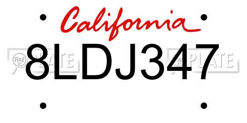 8LDJ347 California License Plate