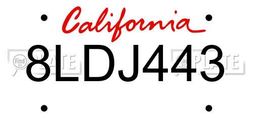 8LDJ443 California License Plate