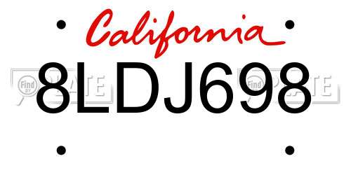 8LDJ698 California License Plate