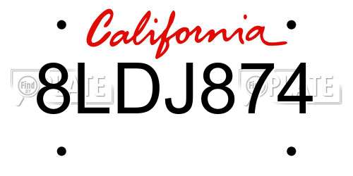 8LDJ874 California License Plate
