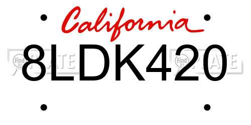 8LDK420 California License Plate