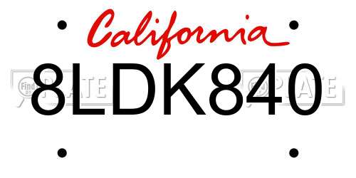 8LDK840 California License Plate
