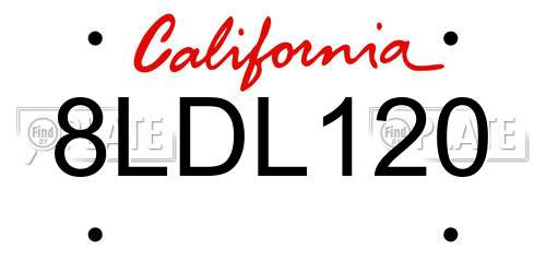 8LDL120 California License Plate