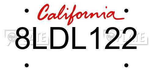 8LDL122 California License Plate