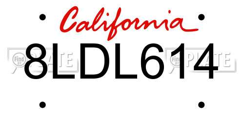 8LDL614 California License Plate
