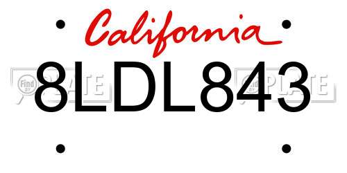 8LDL843 California License Plate