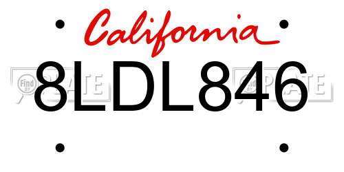8LDL846 California License Plate