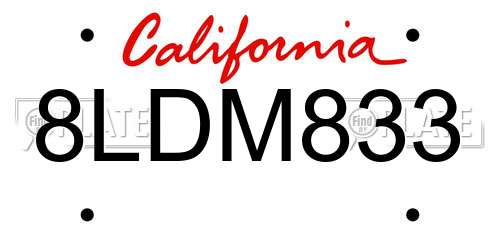 8LDM833 California License Plate