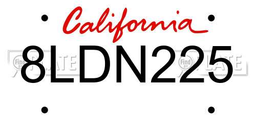 8LDN225 California License Plate