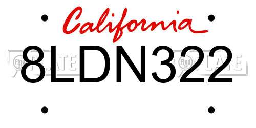 8LDN322 California License Plate