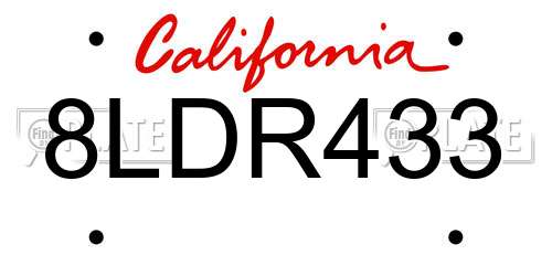 8LDR433 California License Plate