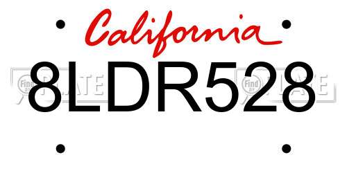 8LDR528 California License Plate