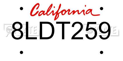 8LDT259 California License Plate