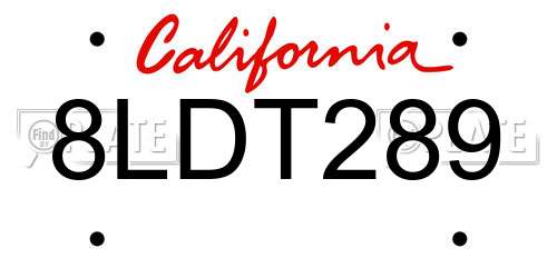 8LDT289 California License Plate