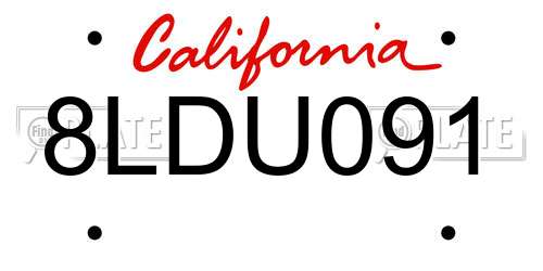 8LDU091 California License Plate