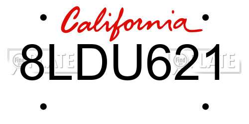 8LDU621 California License Plate