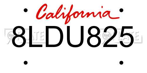 8LDU825 California License Plate