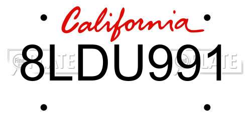 8LDU991 California License Plate