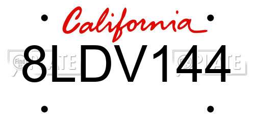 8LDV144 California License Plate