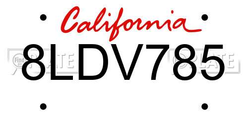 8LDV785 California License Plate