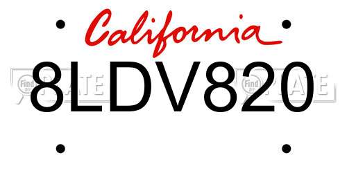 8LDV820 California License Plate
