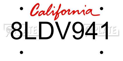 8LDV941 California License Plate