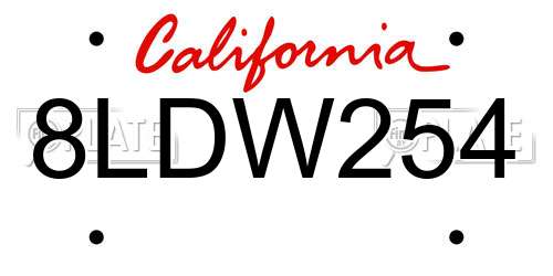 8LDW254 California License Plate