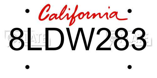 8LDW283 California License Plate
