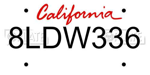 8LDW336 California License Plate