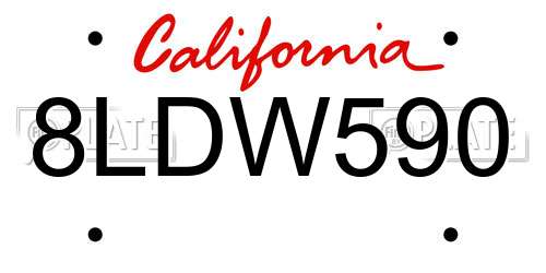 8LDW590 California License Plate