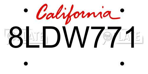 8LDW771 California License Plate