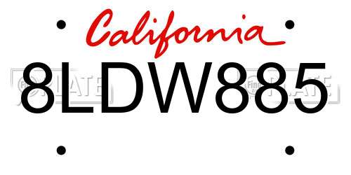 8LDW885 California License Plate